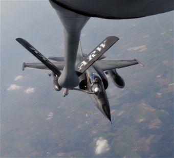 RAF Mildenhall KC-135 refuels French fighter