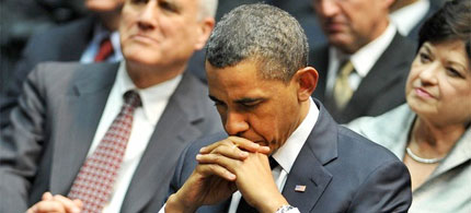 President Barack Obama attends the memorial service for victims of the Tucson, Arizona, shooting, 01/12/11. (photo: Jewel Samad/Getty Images)