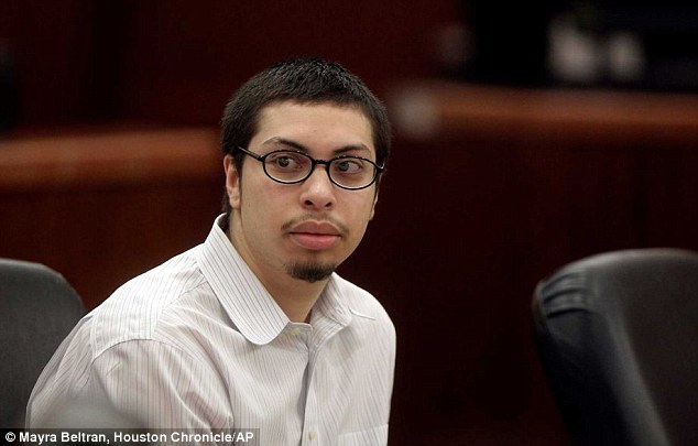 In court: Jose Reyes appeared in court for the first day of his trial for a Satanic murder. He and another teen are accused of brutally killing a female classmate in a bid to make a deal with the devil