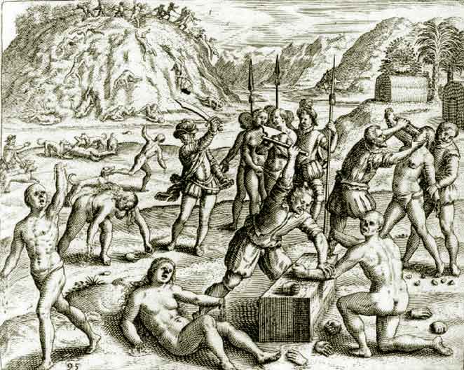 Christopher Columbus Soldiers Chop the Hands off of Arawak Indians who Failed to Meet the Mining Quota