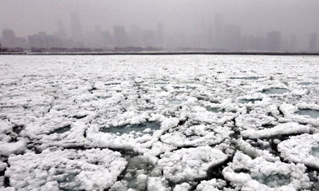 Extreme weather and polar vortex : Chicago Lake Michigan during deep freeze