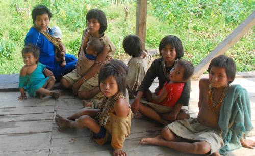 Women and children from a Nanti community in initial contact with Western culture in the Peruvian region of Madre de Dios. Credit: INDEPA