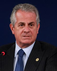 FILE - In this May 25, 2009 file photo, Italian Industry Minister Claudio Scajola attends the closing press conference of the energy meeting of the Group of Eight (G8) industrialized countries in Rome. Claudio Scajola is under investigation for alleged corruption in connection with Finmeccanica contracts in Brazil for the supply of Naval frigates, Italian media reported Tuesday, Oct. 23, 2012. Police earlier in the day arrested the former sales manager for Finmeccancia, Paolo Pozzessere, on suspicion of international corruption related to the supply of helicopters and other technology to Panama. Scajola, who resigned former premier Silvio Berlusconi's last government in a private housing scandal, denied any wrongdoing. (AP Photo/Sandro Pace)