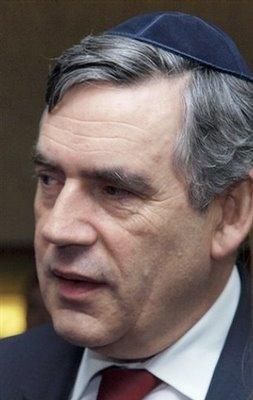 brown_yarmulke British prime minister, Gordon Brown, wearing a yarmulke
