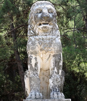 "Lion of Amphipolis" statue, originally part of the tomb complex, which was discovered in 2012. (Credit: SAKIS MITROLIDIS/AFP/Getty Images)