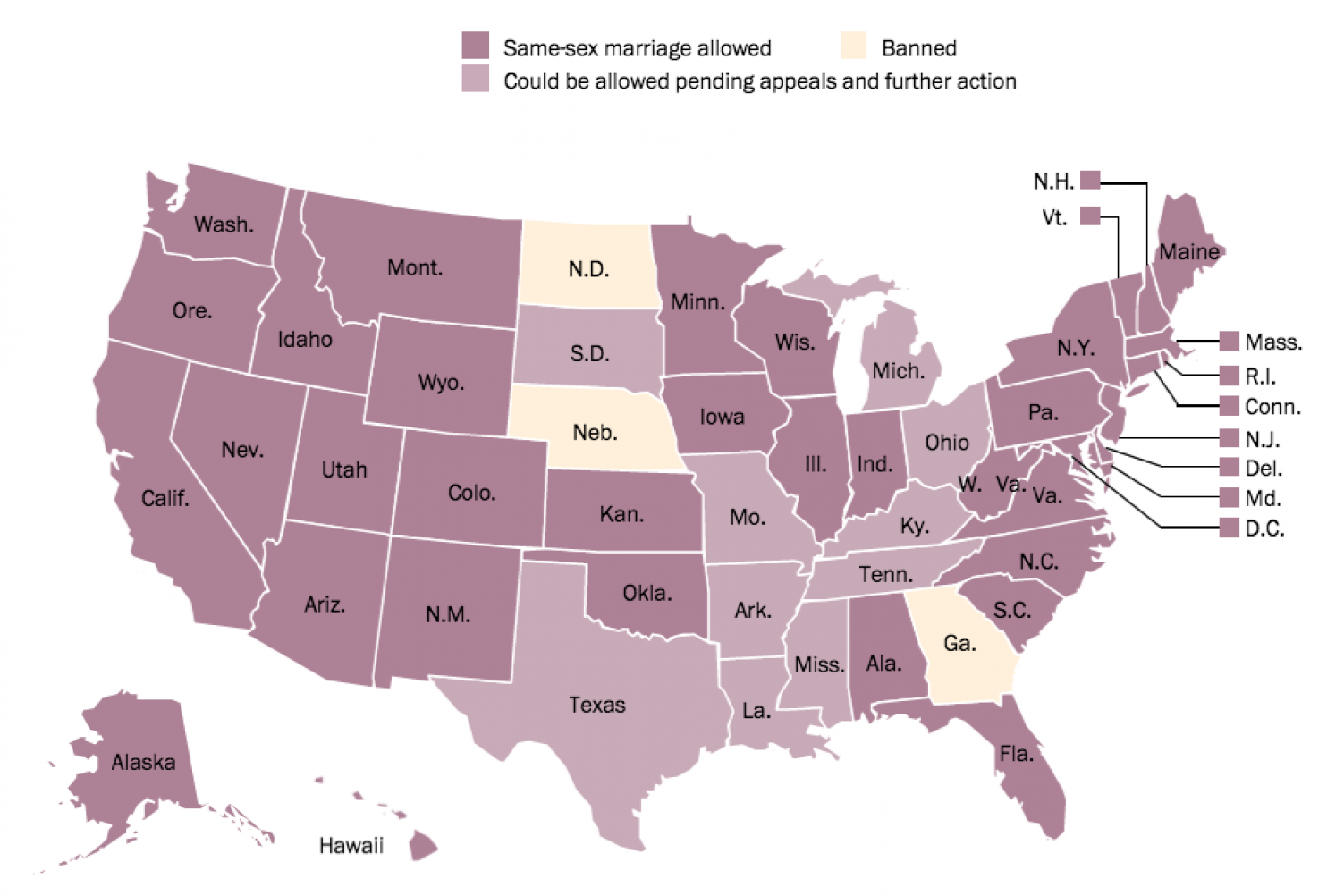 Which states legal same sex marriage