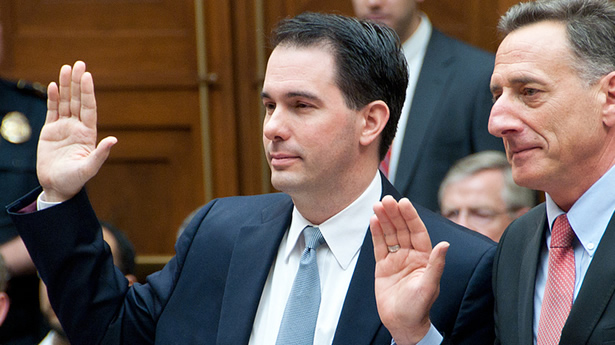 Wisconsin Gov. Scott Walker with Rep. Bruce Braley